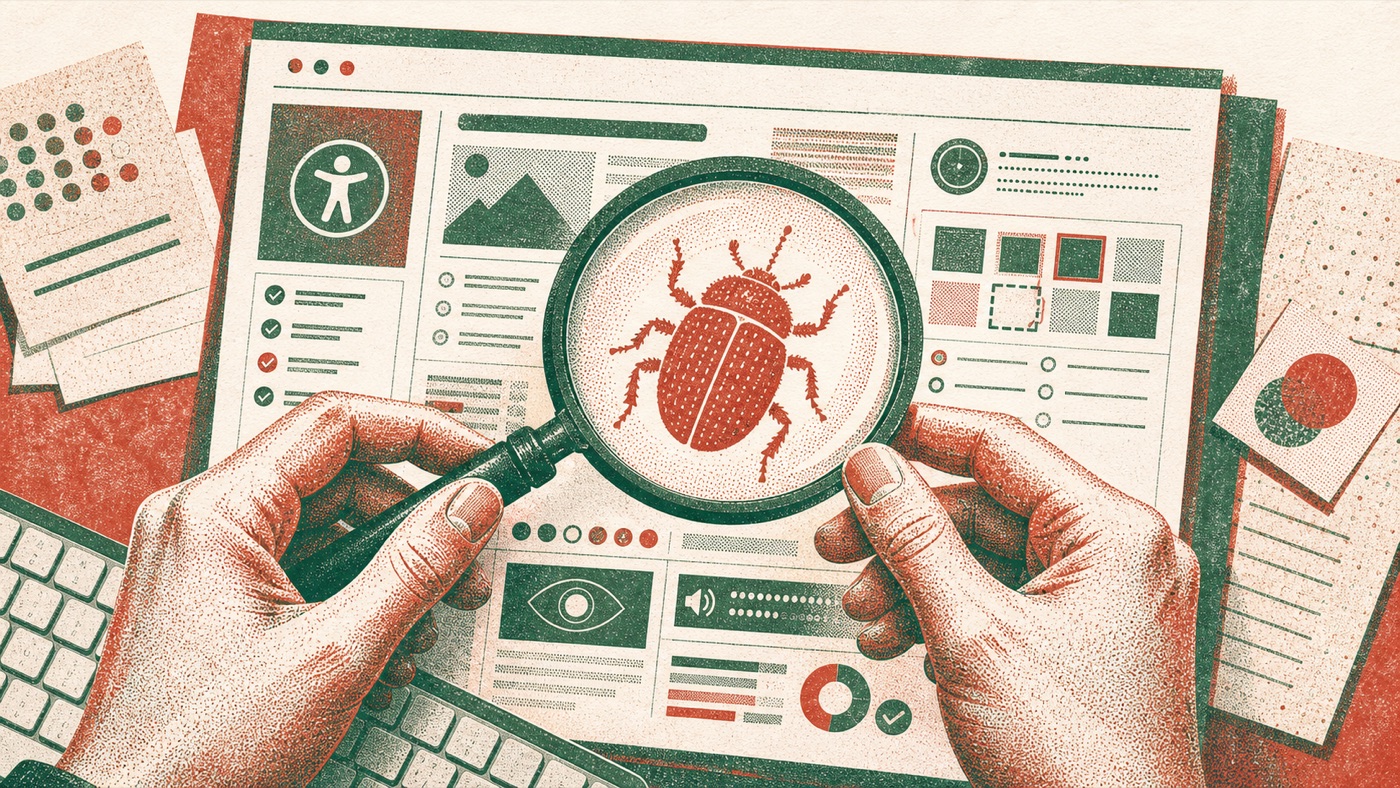 Illustration of an accessibility audit under a magnifying glass